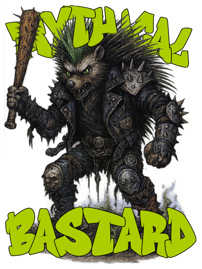 Porcupunk – Punk-rock porcupine with spiked boots and venomous attitude. Mythical Bastard