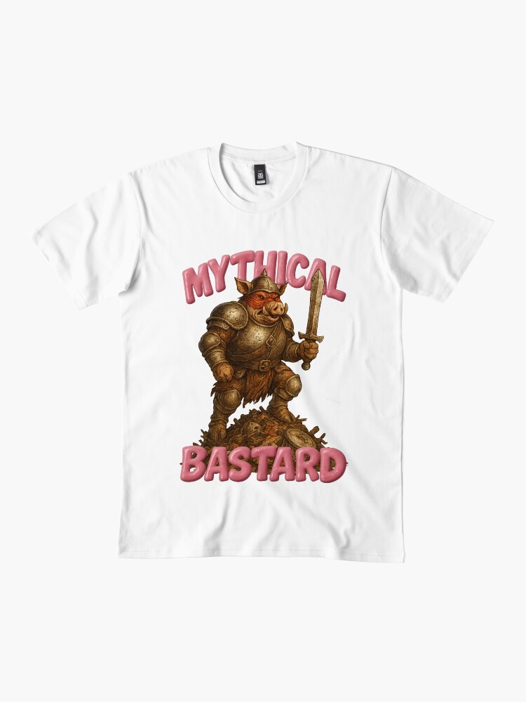 Pig knight in trash armor standing atop a garbage mound, part of the Mythical Bastards fantasy universe